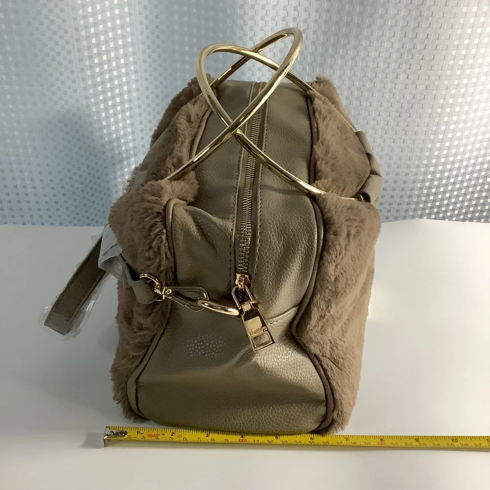 Bebe‎ Handbag Brown Leather & Faux Fur Satchel Dee Dee